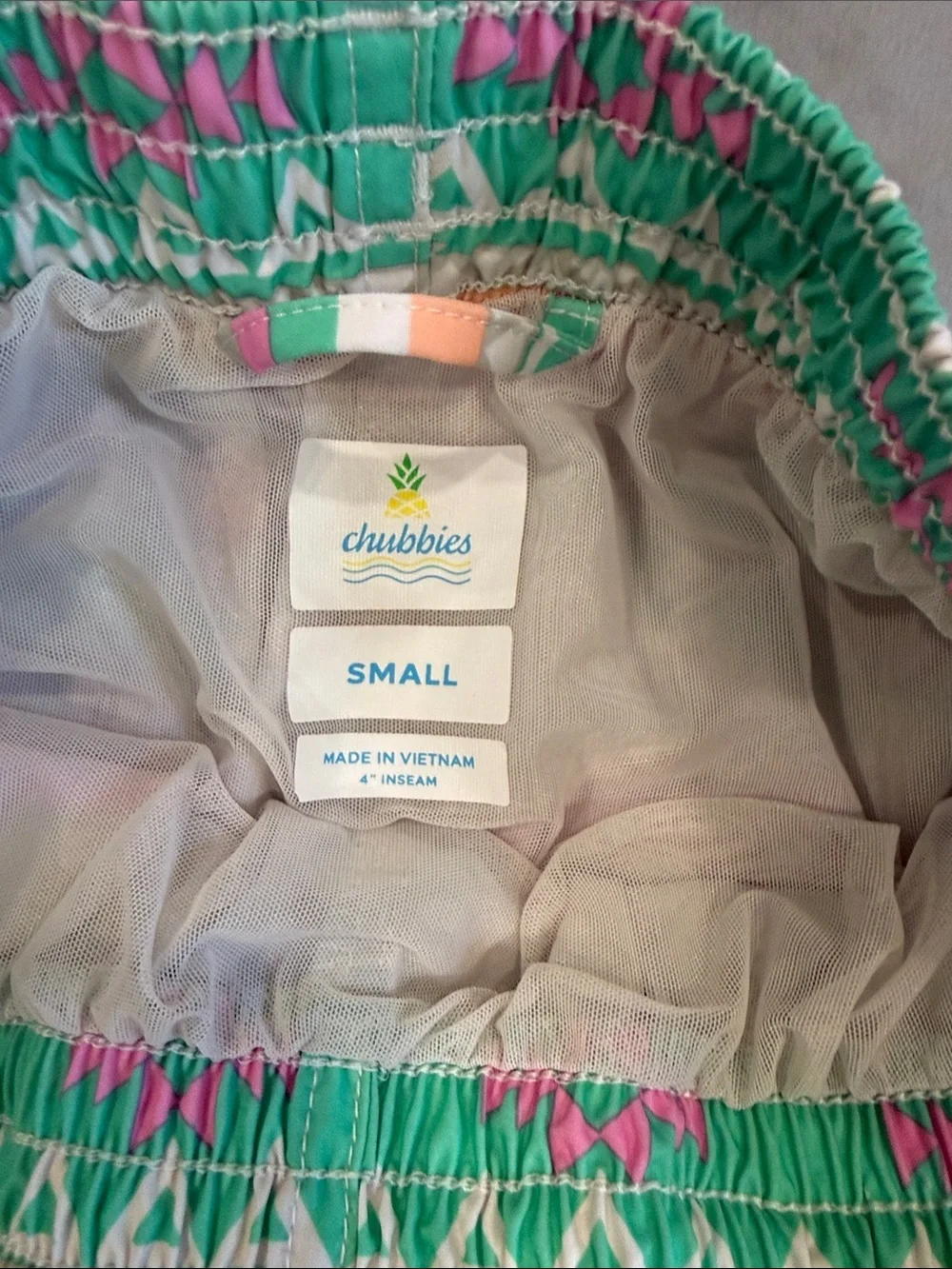 chubbies Mint Green Aztec Print Shorts with Coral Drawstring